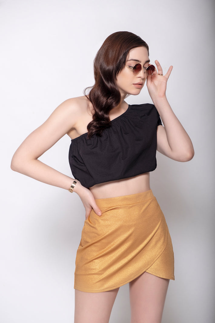 Black Balloon Poplin Crop Top